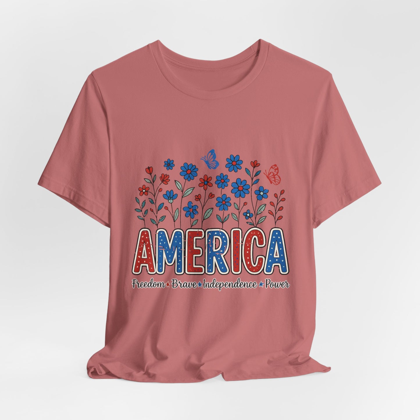 America Floral Tee — Patriotic Freedom, Bravery & Independence T-Shirt