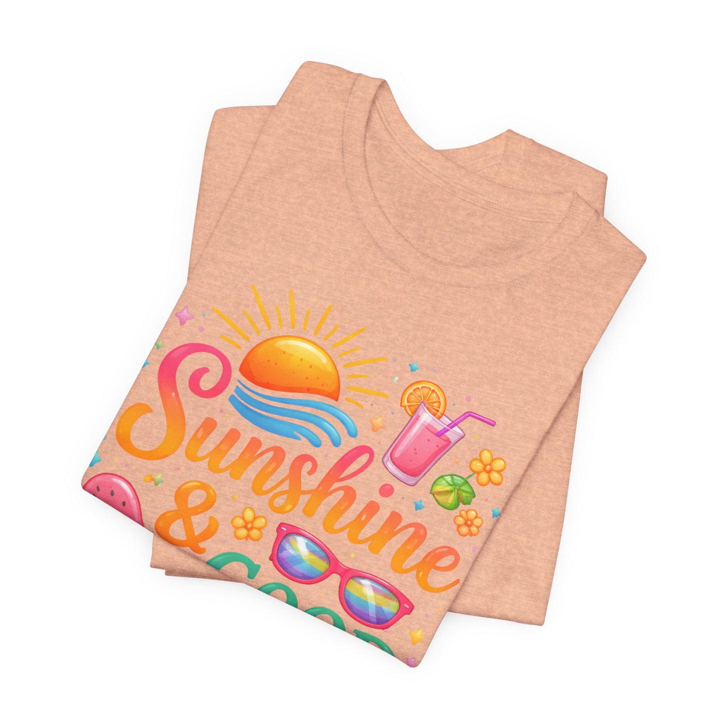 Sunshine & Good Vibes T-Shirt | Summer Beach Drink Sunglasses Popsicle Design