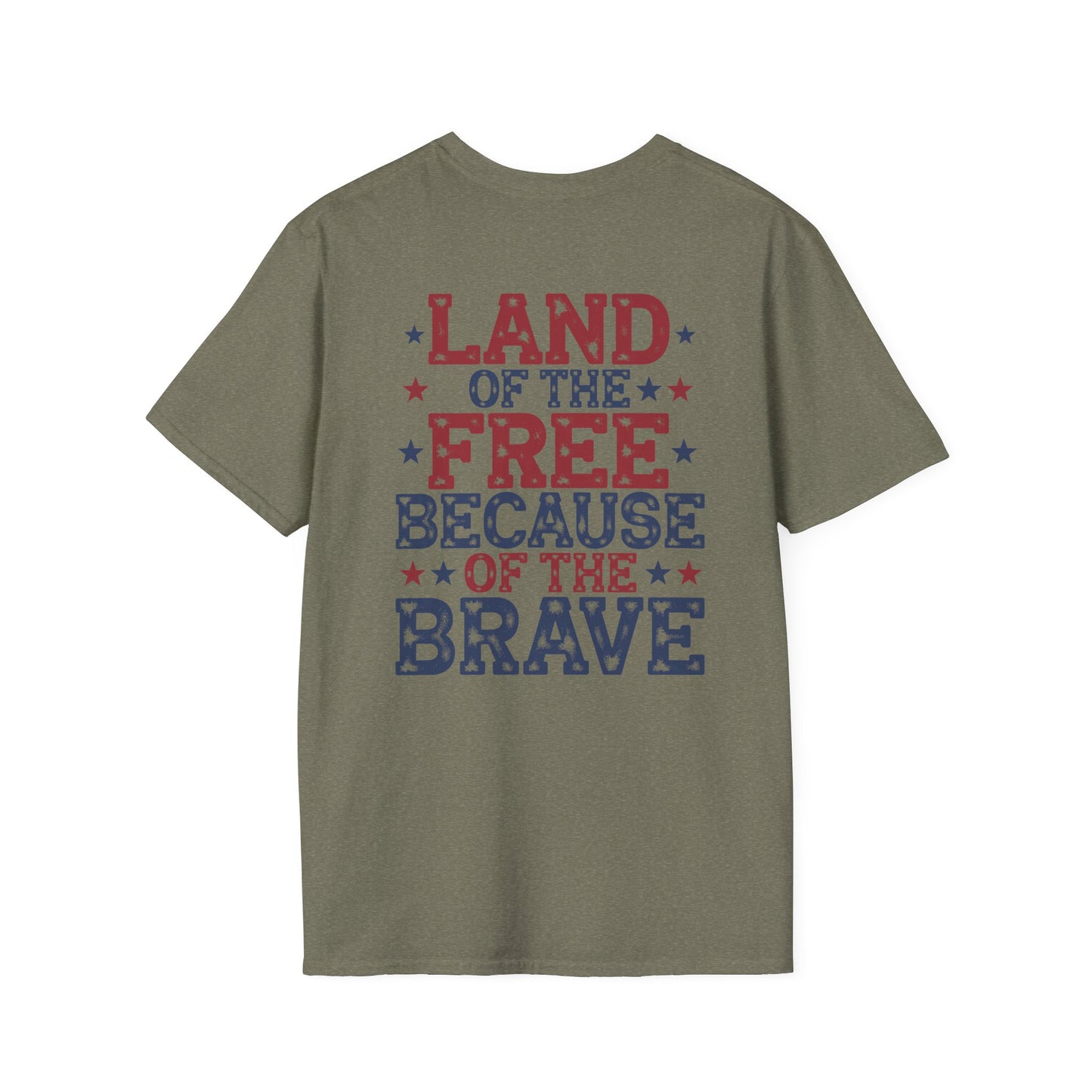 Patriotic Tee - "Land of the Free Because of the Brave" American Flag Bow