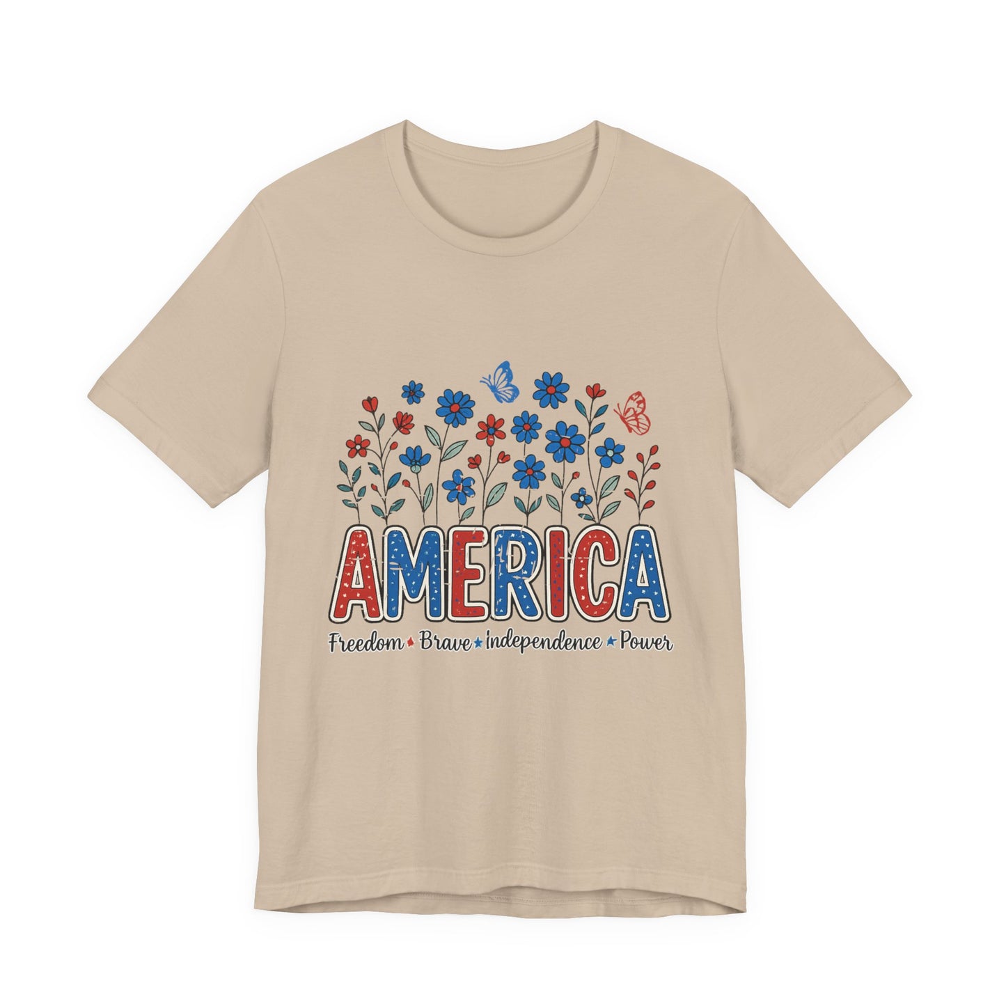America Floral Tee — Patriotic Freedom, Bravery & Independence T-Shirt