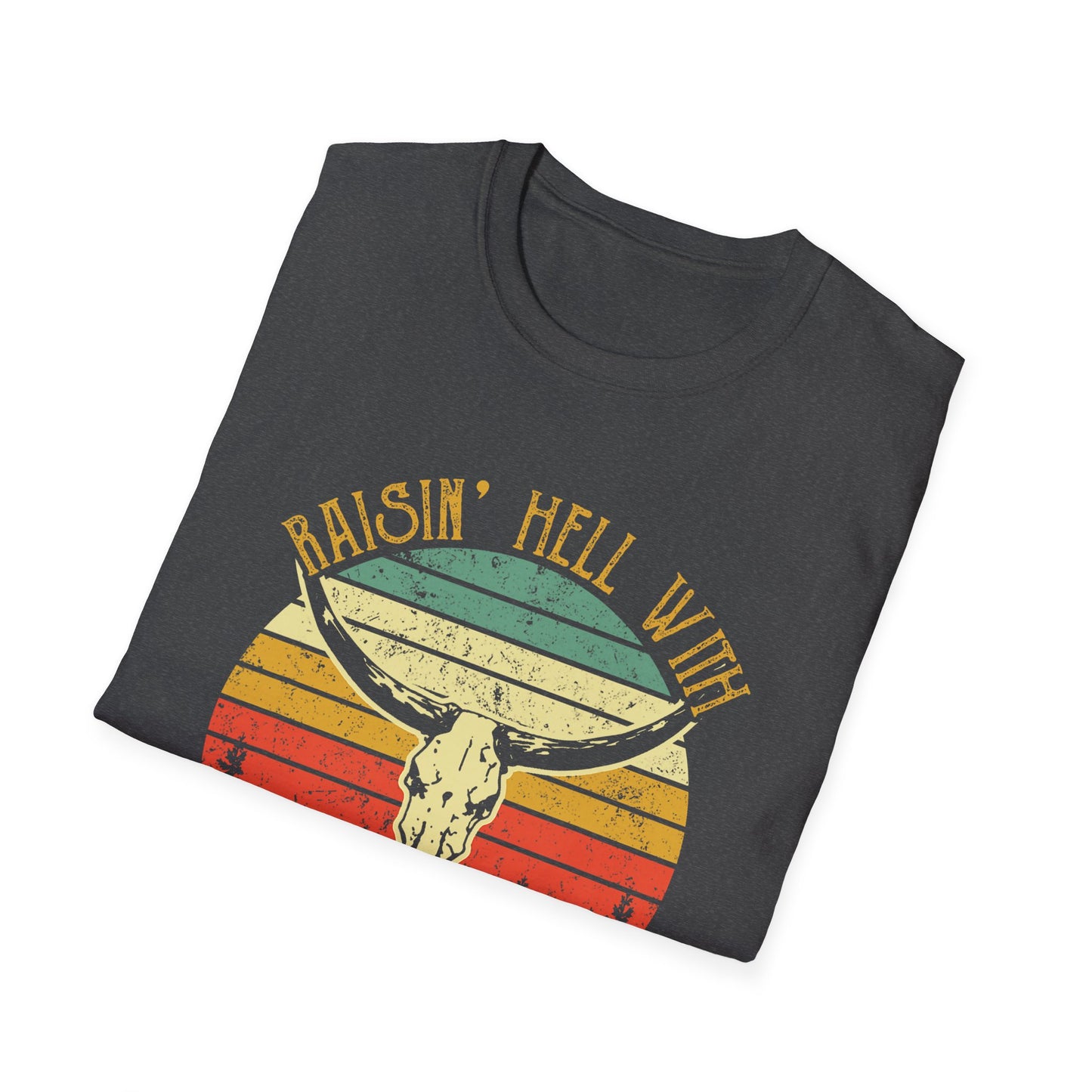 T-Shirt — Raisin' Hell With The Hippies And The Cowboys Vintage Skull Graphic