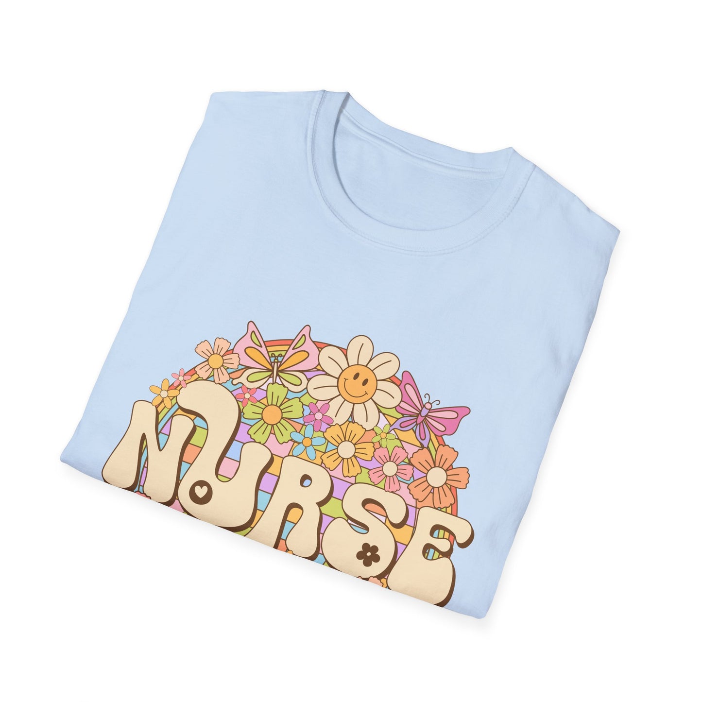 Nurse Floral Retro T-Shirt — Cute Vintage Flower Badge for Nurses