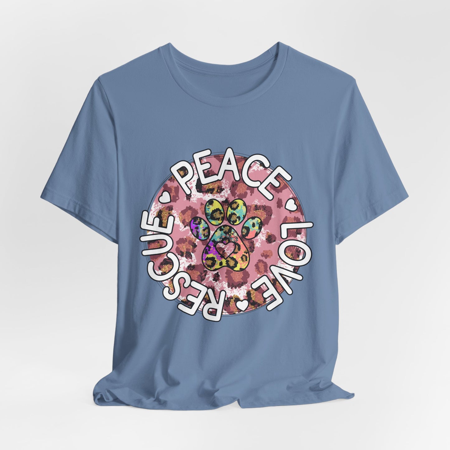 Peace Love Rescue Graphic Tee — Pet Rescue Paw Print Shirt