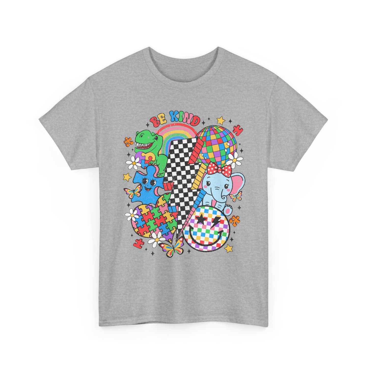 Puzzle Heart Tee — Colorful Autism Awareness Puzzle Pieces with Rainbow Animals
