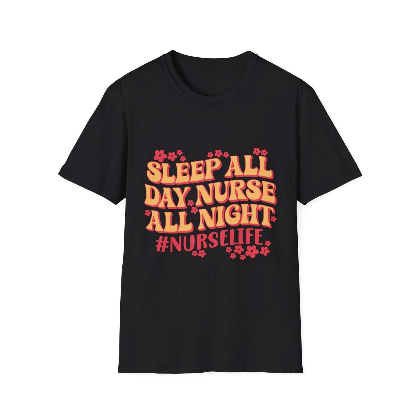 Nurse Life T-Shirt - "Sleep All Day, Nurse All Night" Retro Floral Tee
