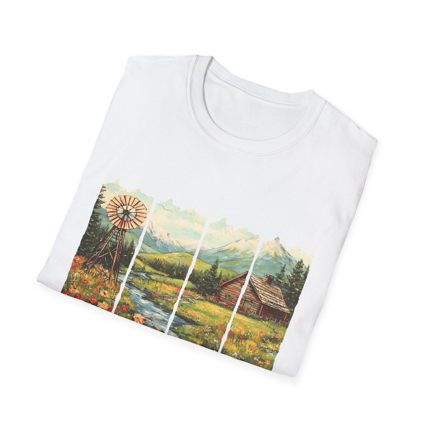 Scenic Windowpane Cabin T-Shirt — 'I Am But A Child Made of Stars' Nature Graphic Tee