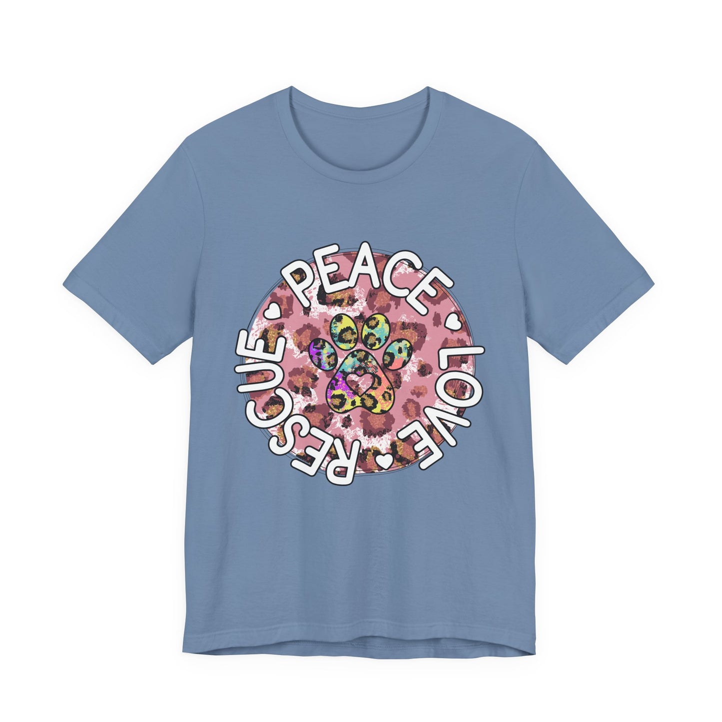 Peace Love Rescue Graphic Tee — Pet Rescue Paw Print Shirt