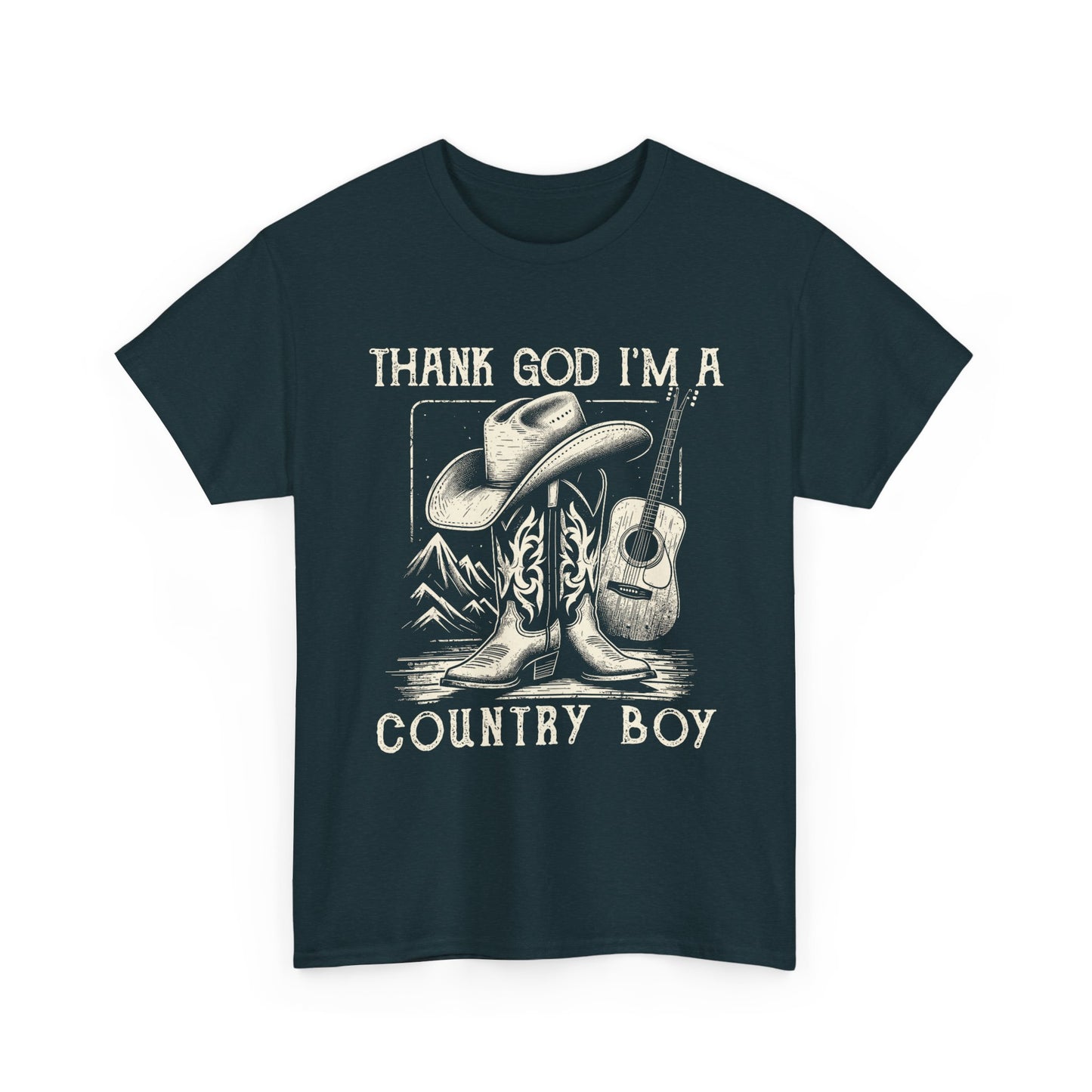 Country Boy T-Shirt — "Thank God I'm a Country Boy" Cowboy Boots & Guitar Tee