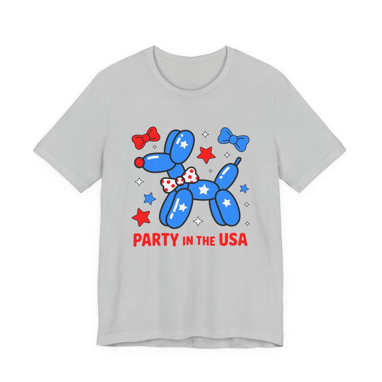 Party in the USA Balloon Dog Tee – Patriotic 4th of July Graphic T-Shirt