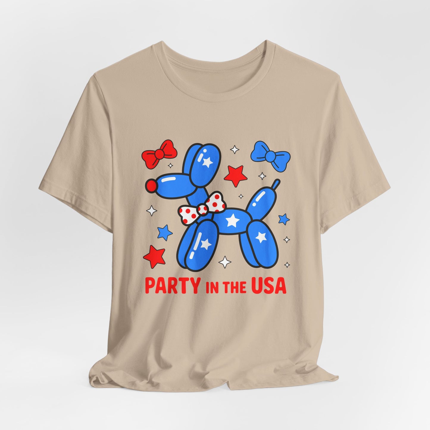Party in the USA Balloon Dog Tee – Patriotic 4th of July Graphic T-Shirt