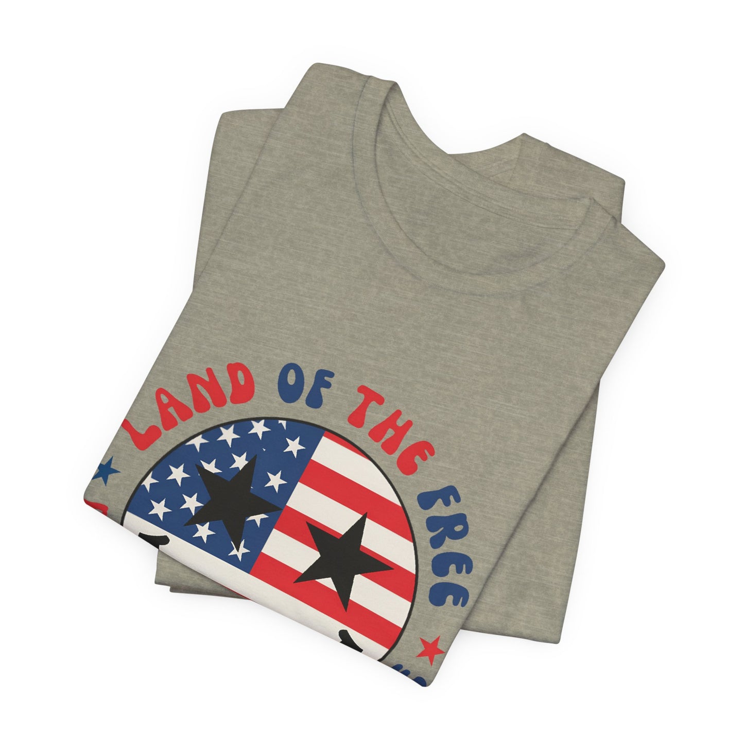 Patriotic Smiley Tee - "Land of the Free Because of the Brave" American Flag Shirt