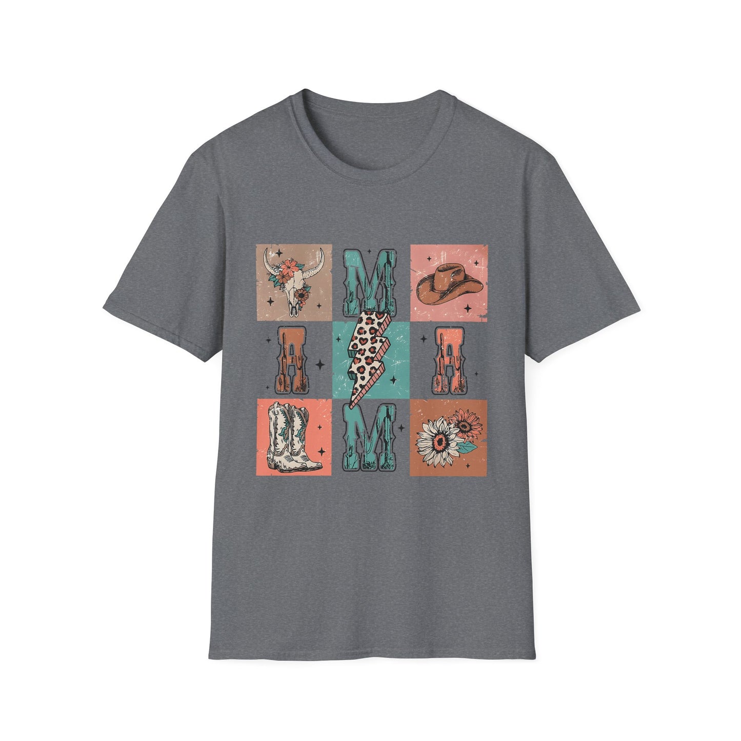 Mama Western Graphic T-Shirt — Cowgirl Boots, Hat & Floral Block Design