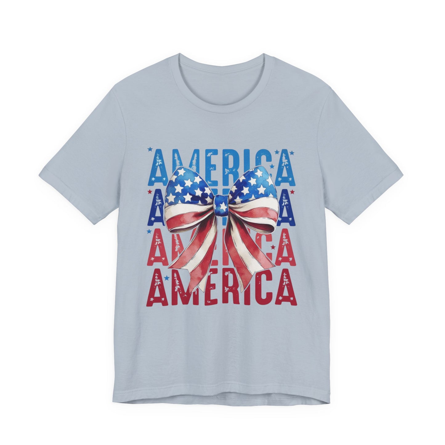 Patriotic America Bow T-Shirt — USA Flag Ribbon 4th of July Tee