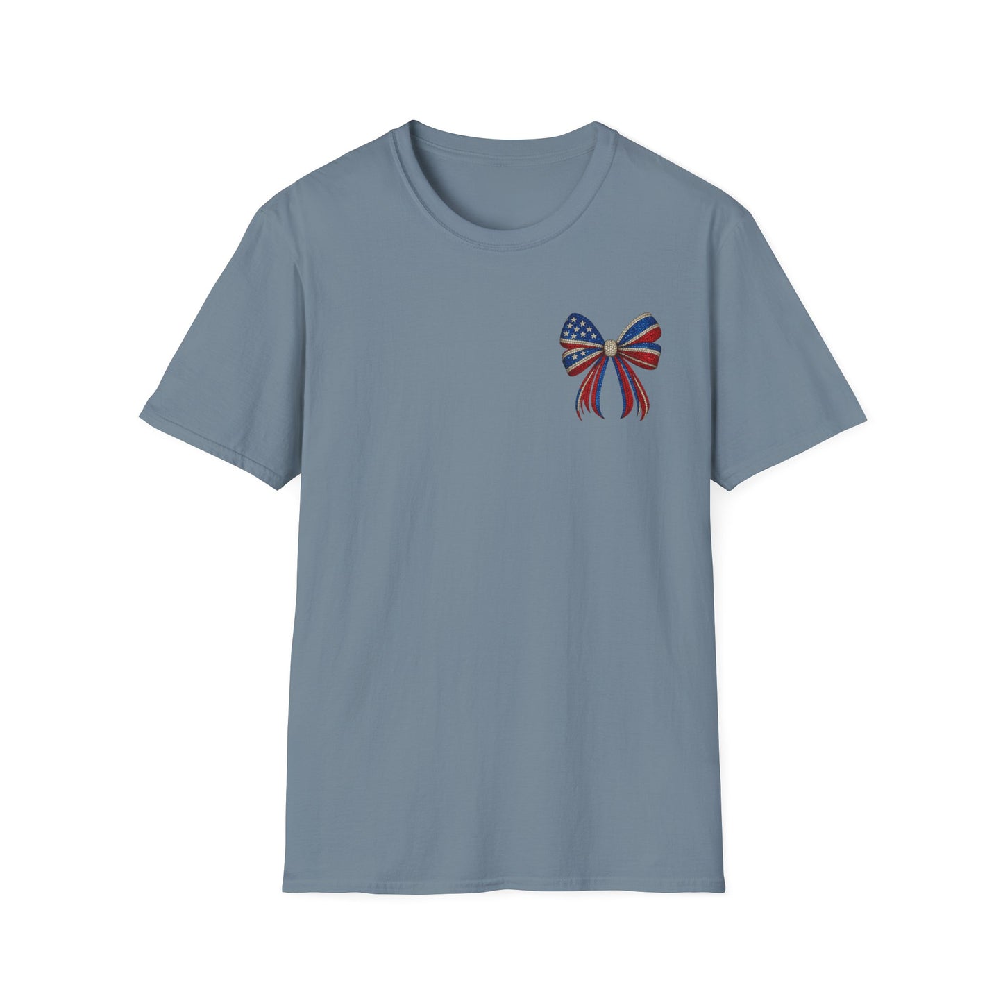 Patriotic Tee - "Land of the Free Because of the Brave" American Flag Bow