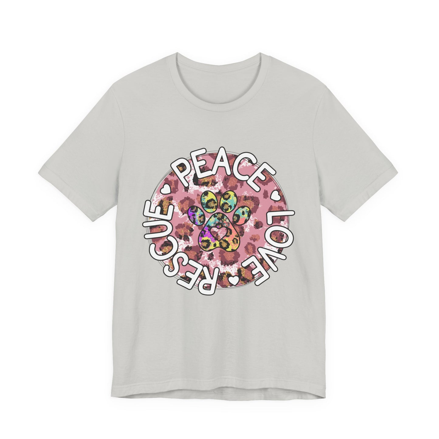 Peace Love Rescue Graphic Tee — Pet Rescue Paw Print Shirt