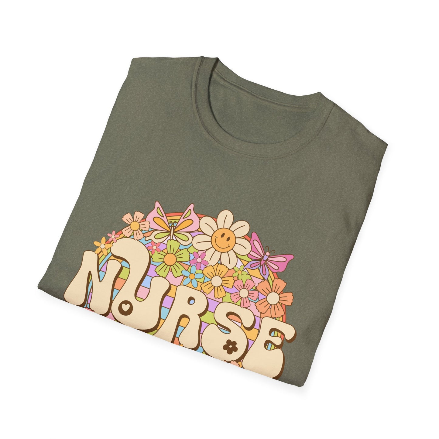Nurse Floral Retro T-Shirt — Cute Vintage Flower Badge for Nurses