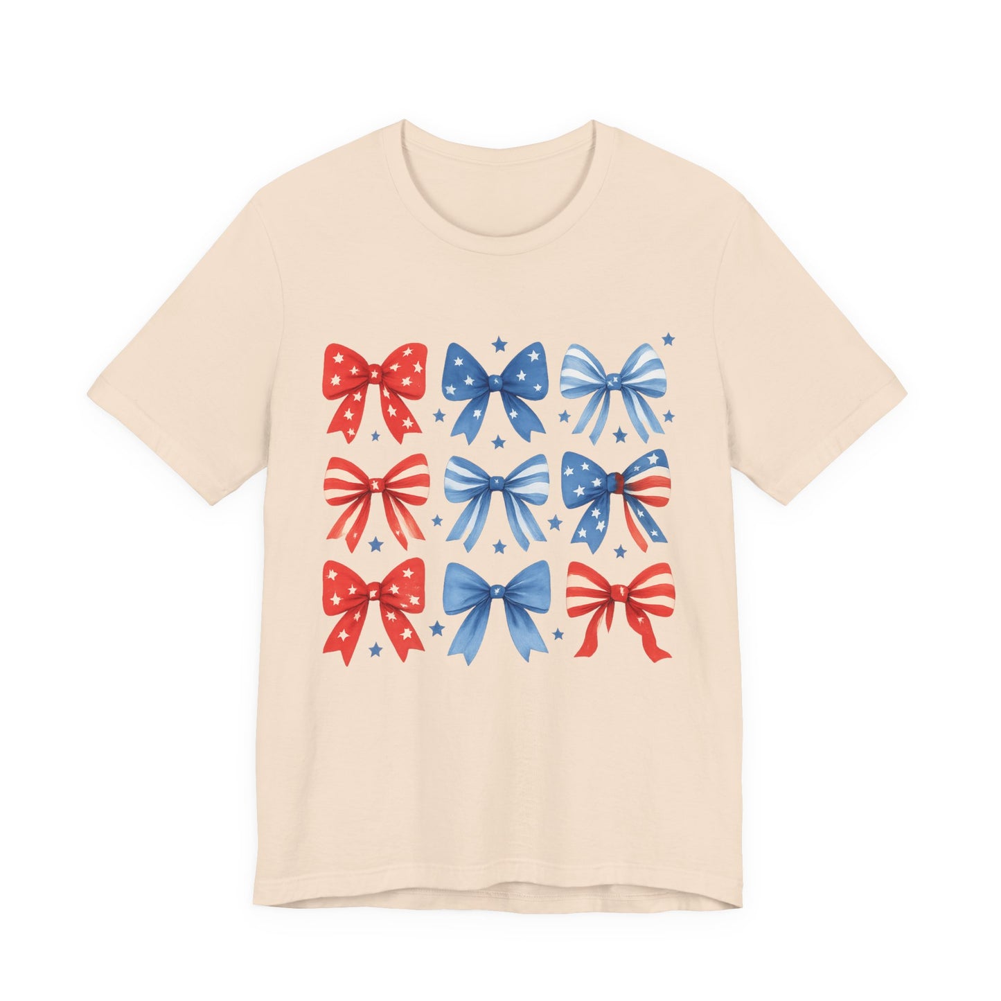 Patriotic Red & Blue Bows Tee — 4th of July Graphic T-Shirt