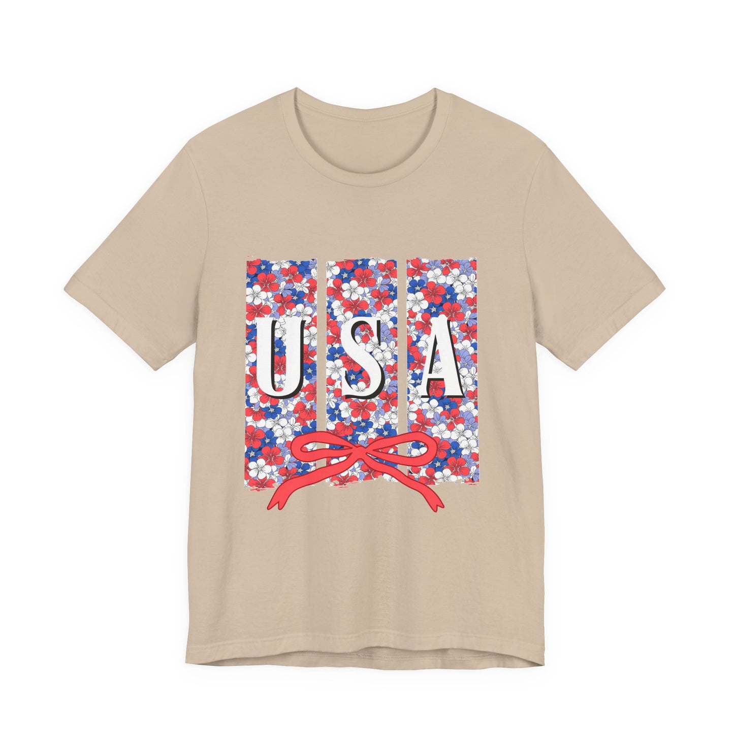 USA Floral Flag T-Shirt — Patriotic Red White Blue Tee (4th of July)