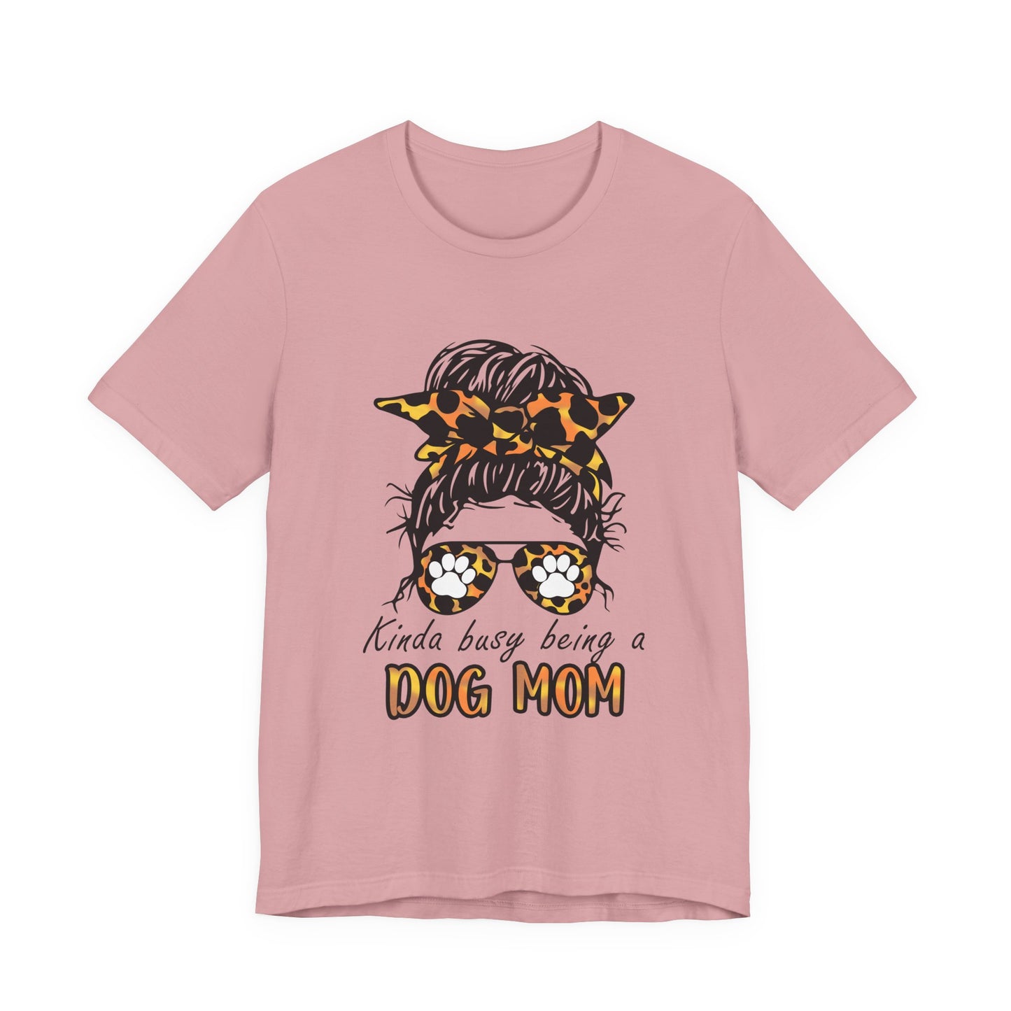 Dog Mom T-Shirt – "Kinda Busy Being a Dog Mom" Leopard Print Messy Bun Tee