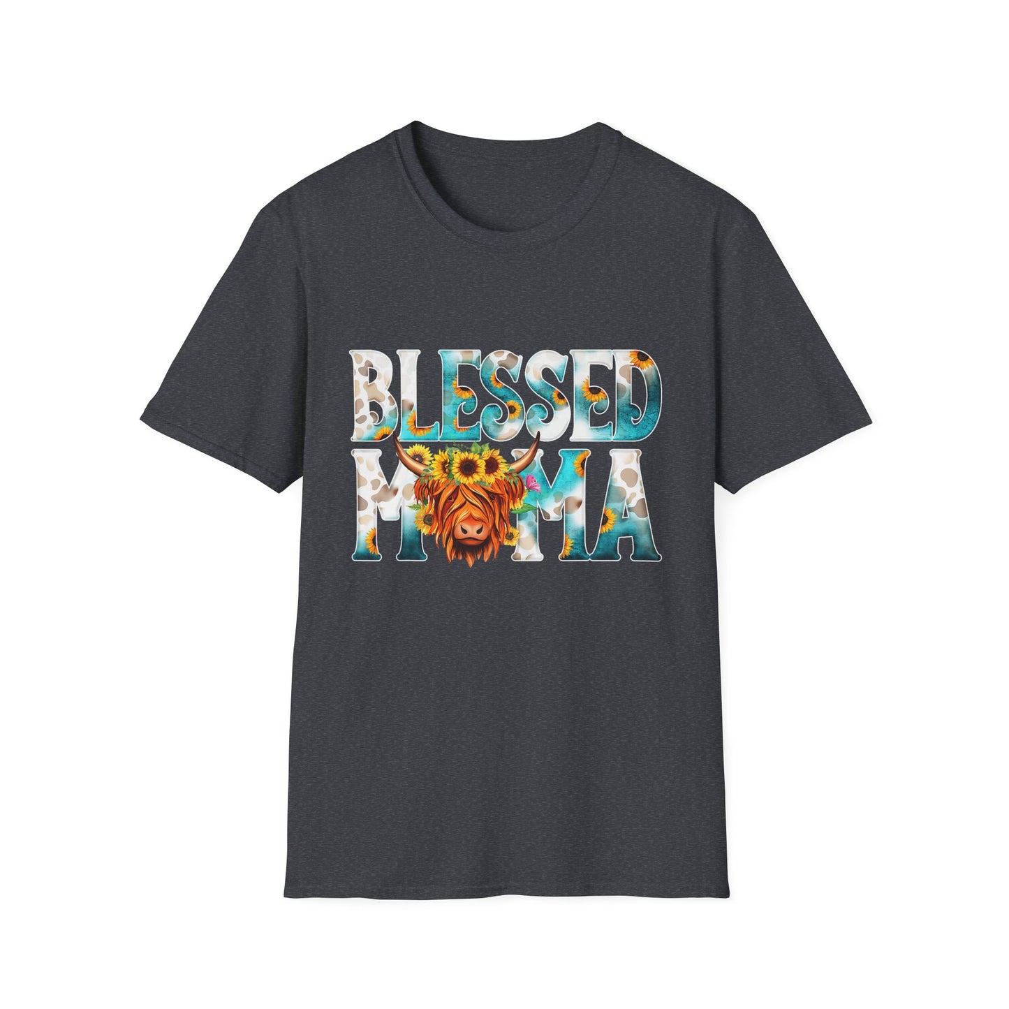 Blessed Mama T-Shirt — Floral Highland Cow Mother's Day Tee