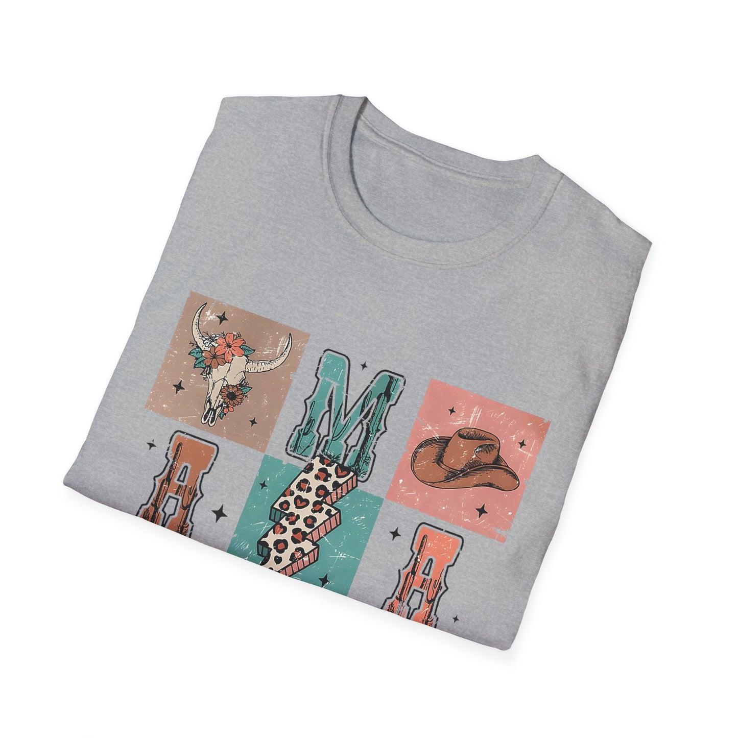 Mama Western Graphic T-Shirt — Cowgirl Boots, Hat & Floral Block Design