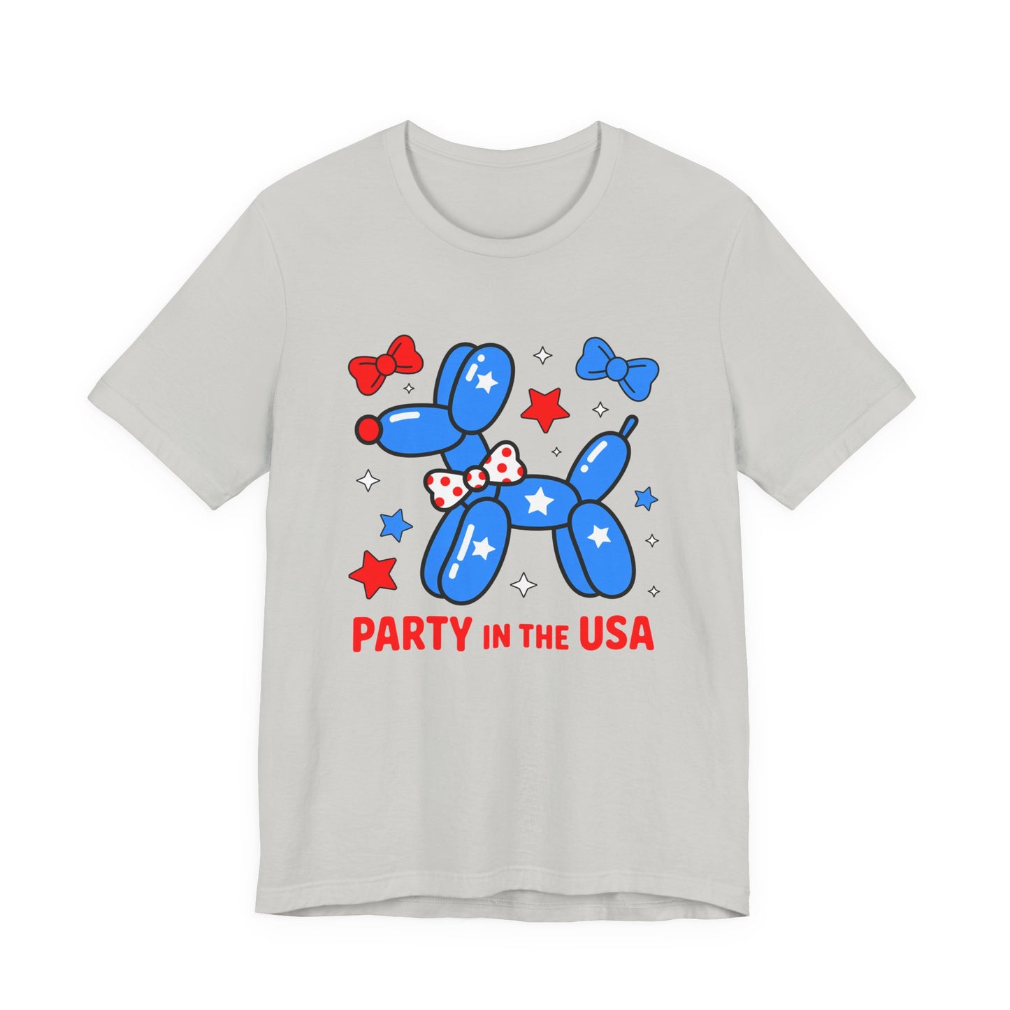 Party in the USA Balloon Dog Tee – Patriotic 4th of July Graphic T-Shirt