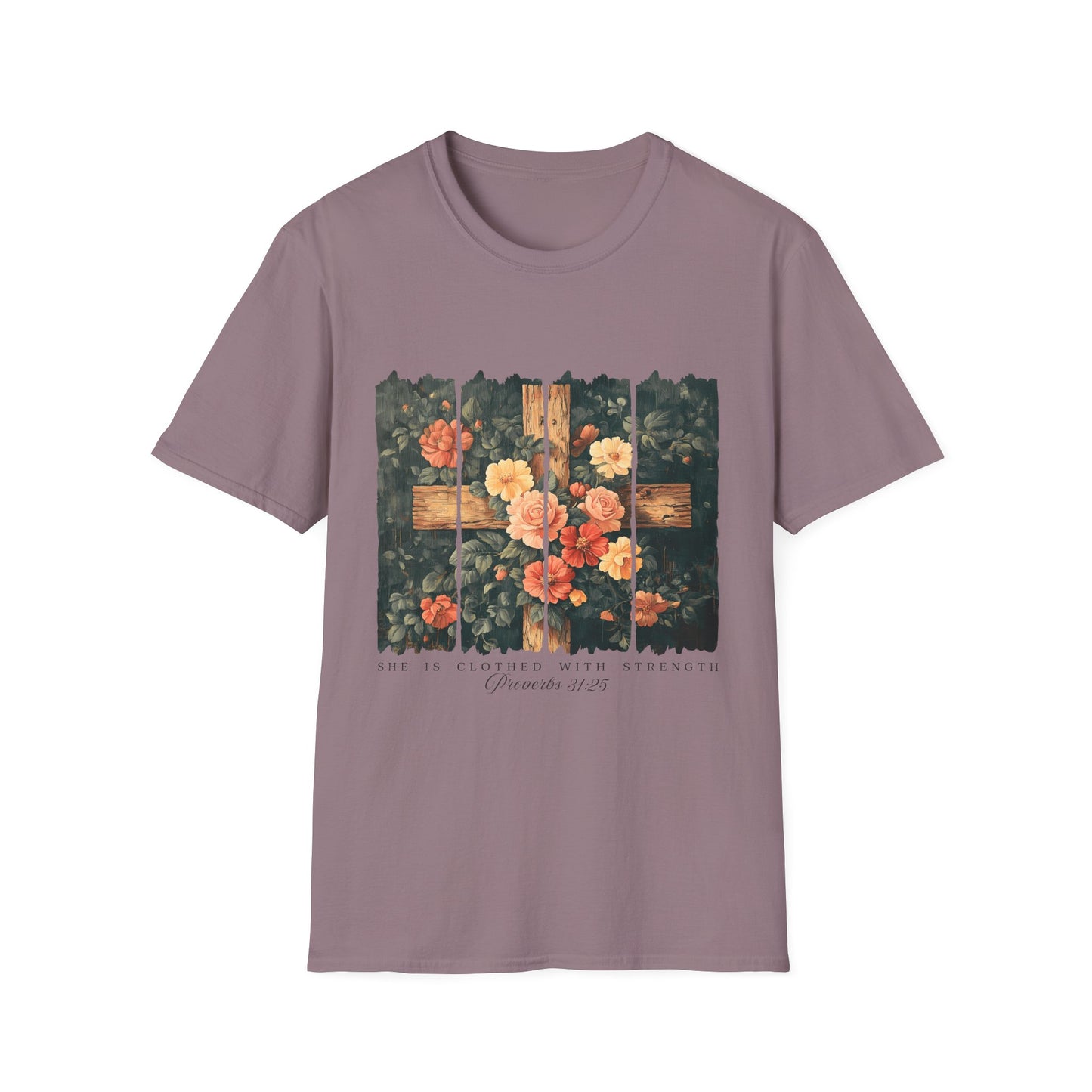 Floral Wooden Cross T-Shirt — Roses & Faith Christian Graphic Tee
