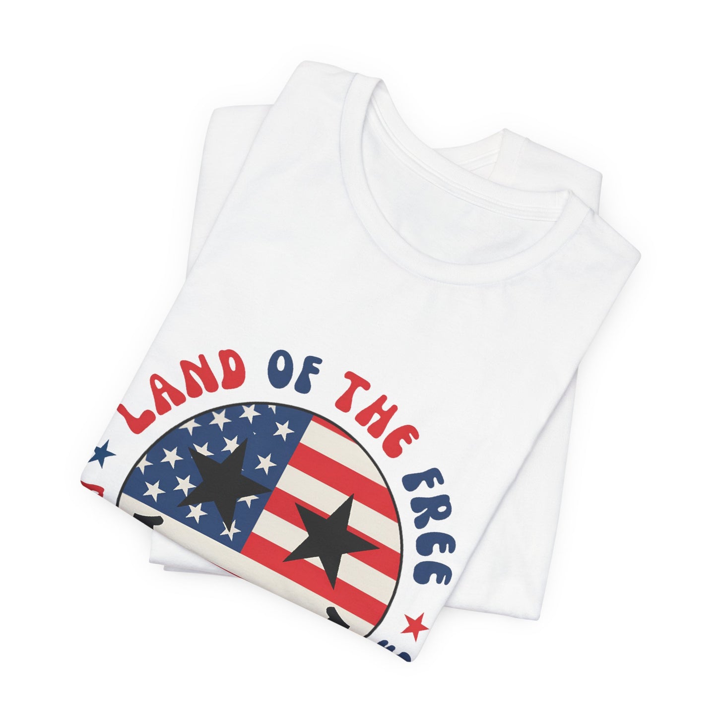 Patriotic Smiley Tee - "Land of the Free Because of the Brave" American Flag Shirt