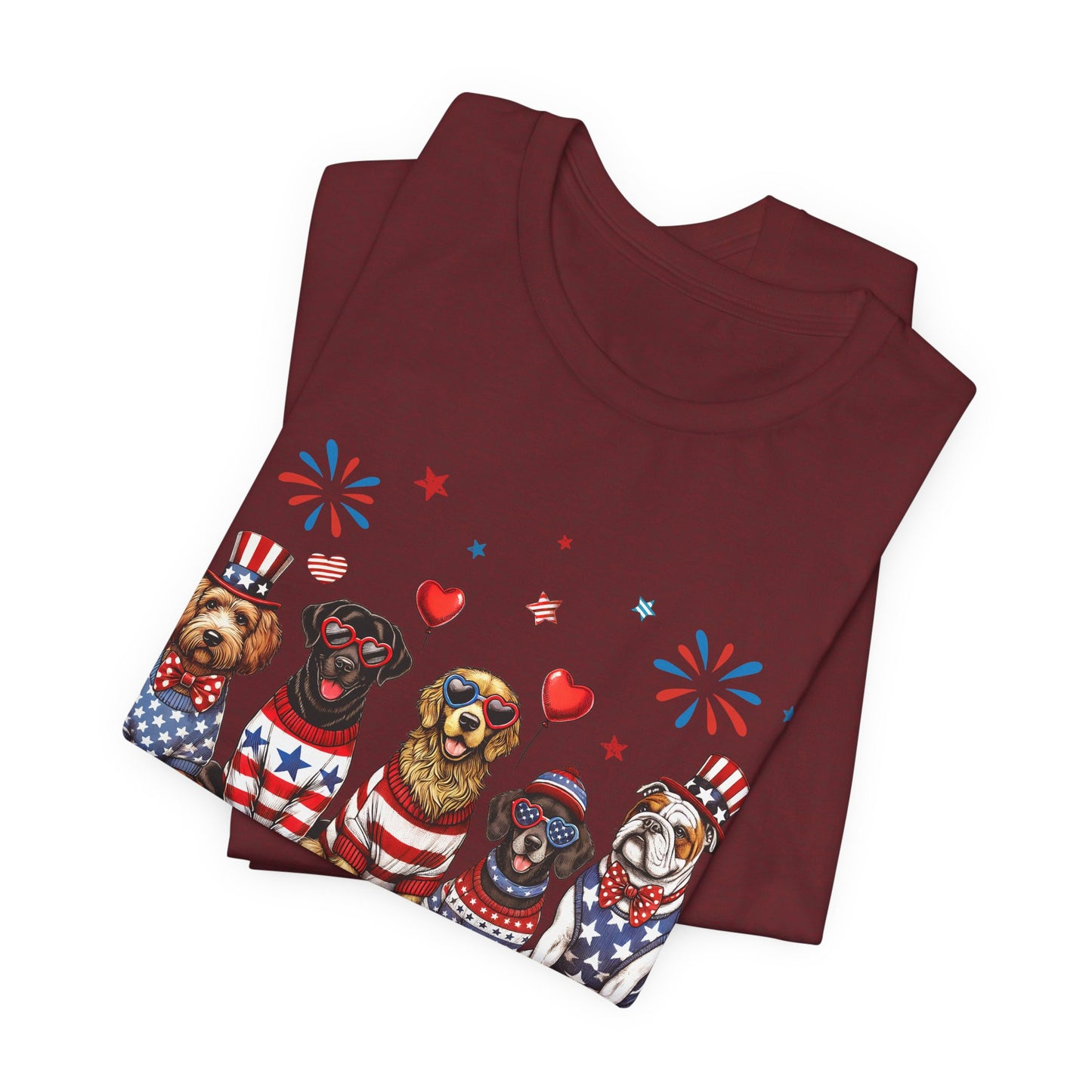 Patriotic Dogs T‑Shirt — 4th of July American Flag Pups Tee
