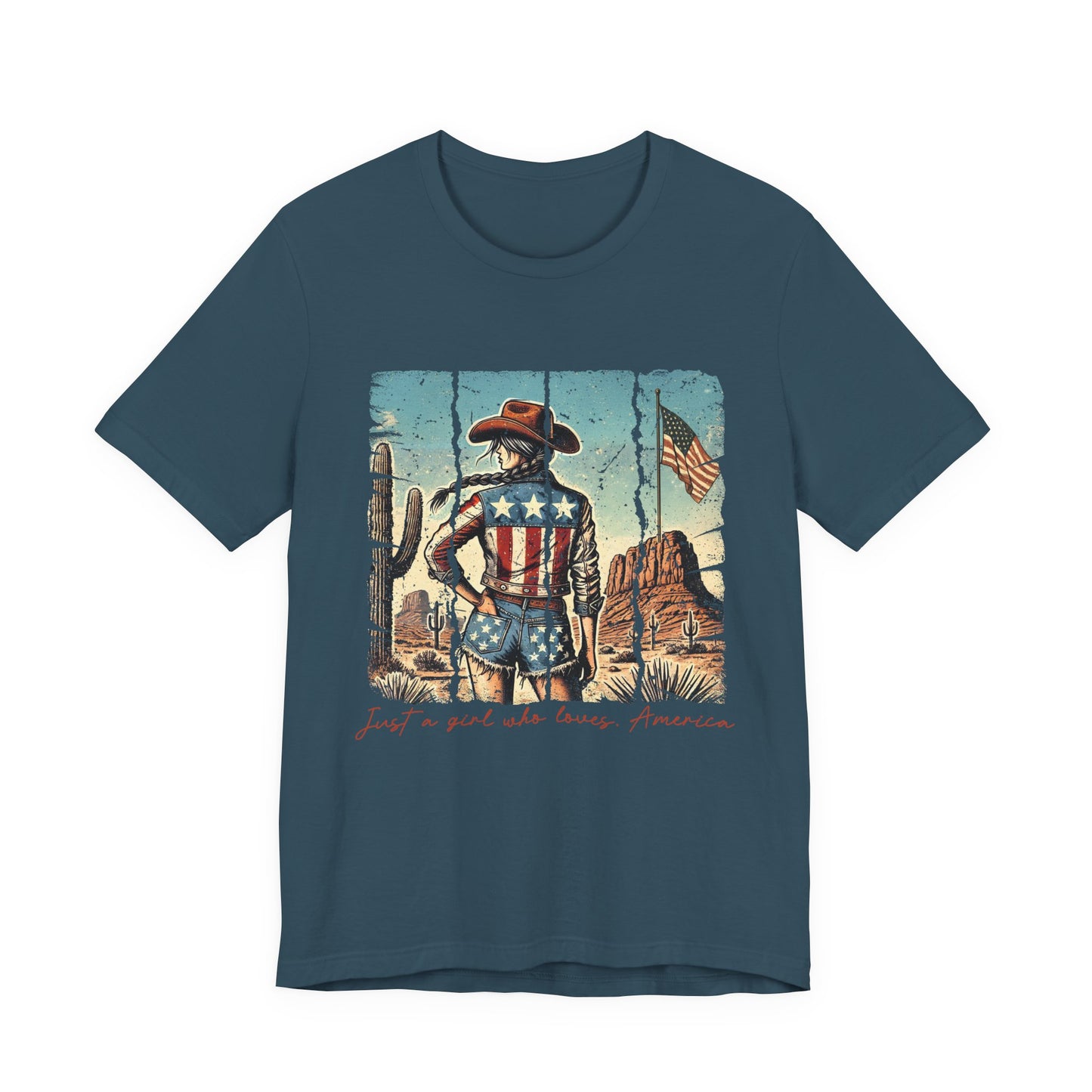 Patriotic Cowgirl Tee — "Just a Girl Who Loves America"