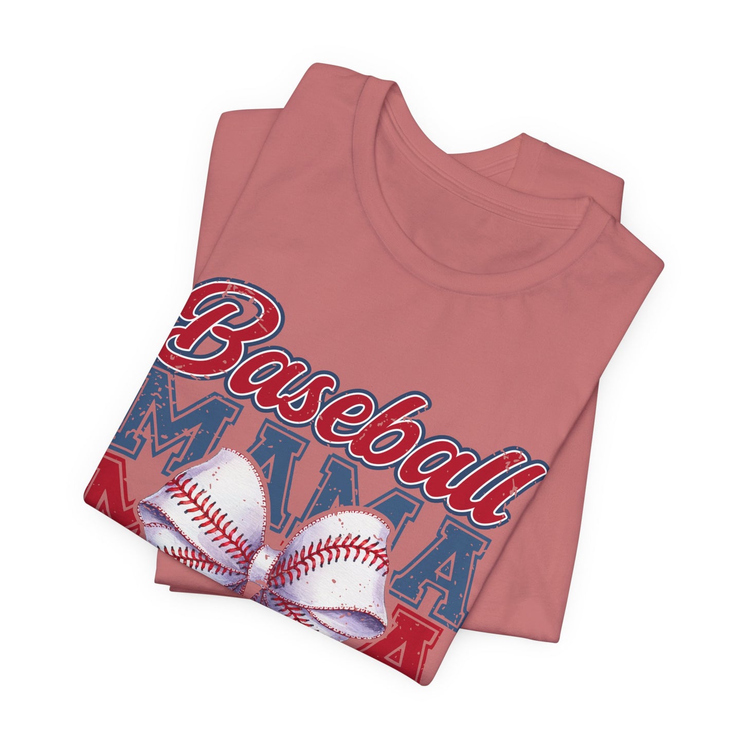 Baseball Mama Tee – Patriotic Bow Soft Cotton T‑Shirt for Baseball Moms