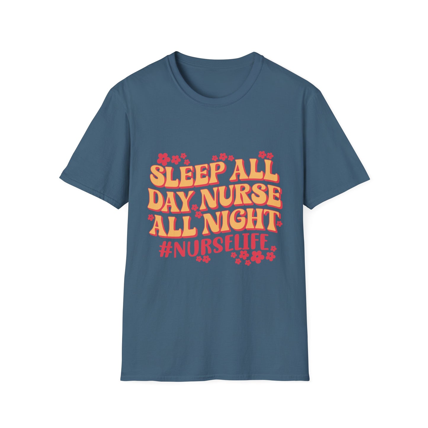 Nurse Life T-Shirt - "Sleep All Day, Nurse All Night" Retro Floral Tee