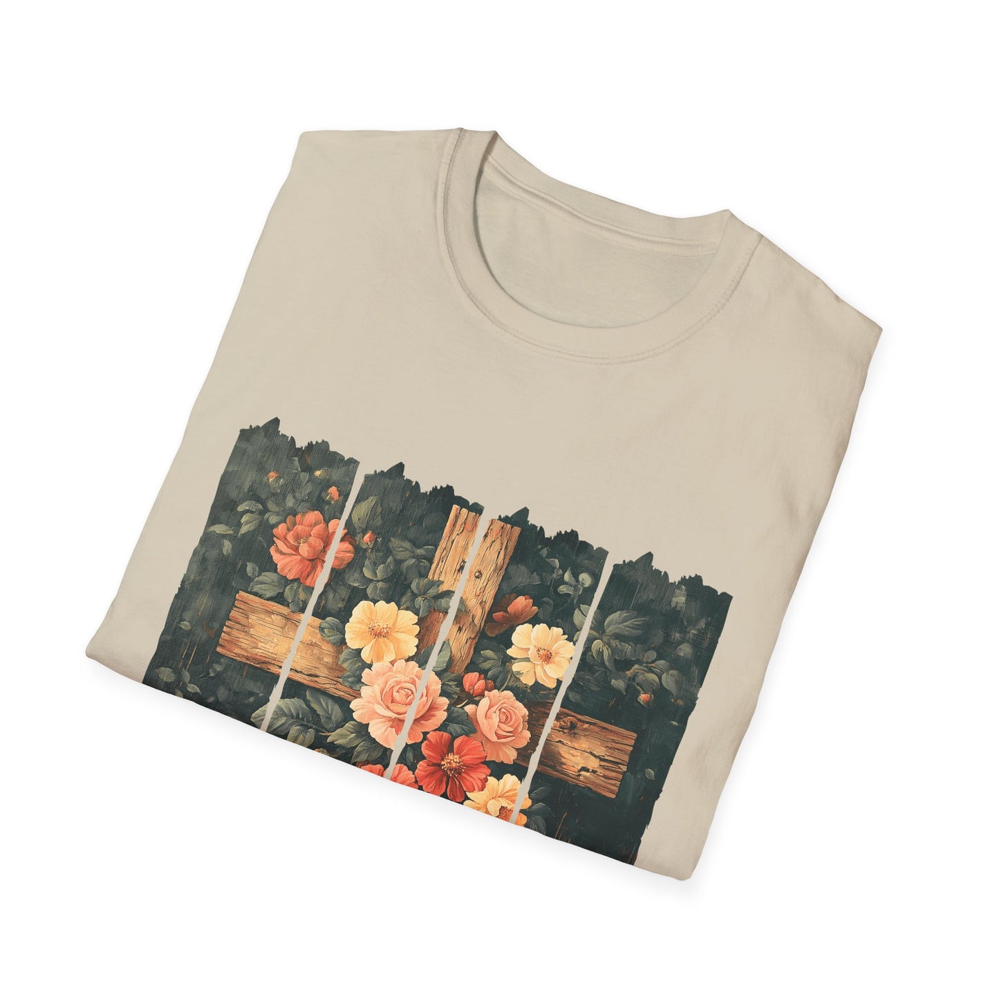 Floral Wooden Cross T-Shirt — Roses & Faith Christian Graphic Tee