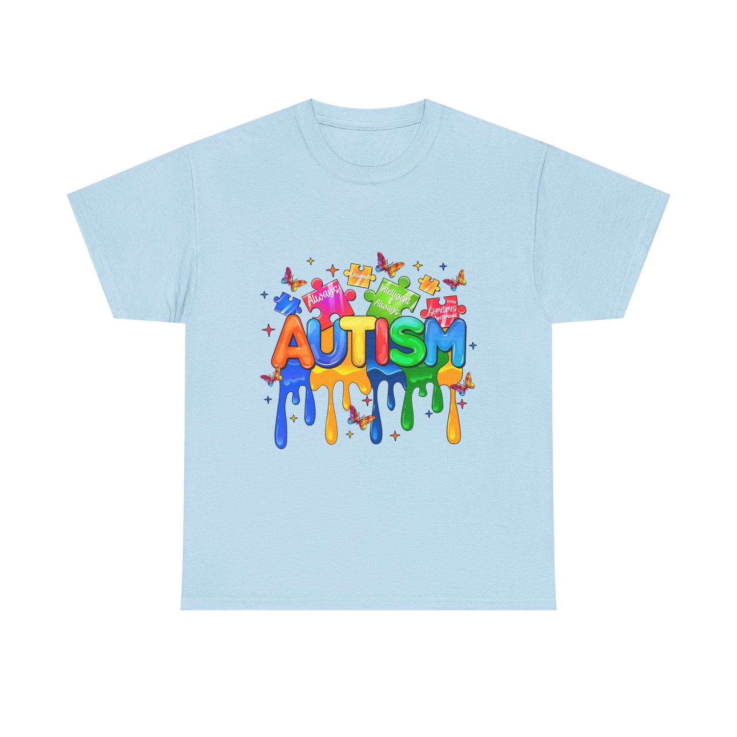 Autism Awareness Puzzle Heart T-Shirt — Colorful Drip Design