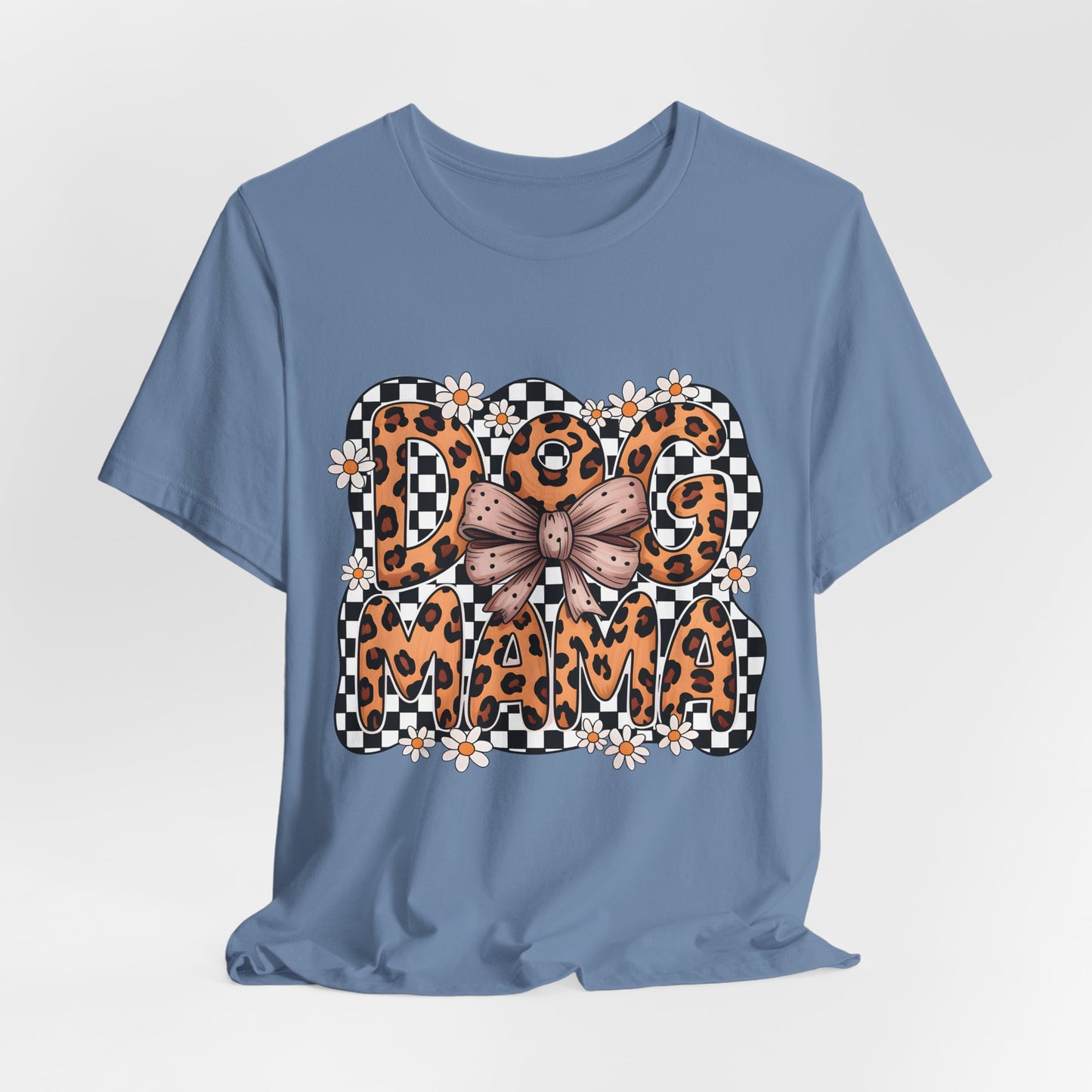 Dog Mama Leopard Print Tee — Floral Bow Pet Lover T‑Shirt