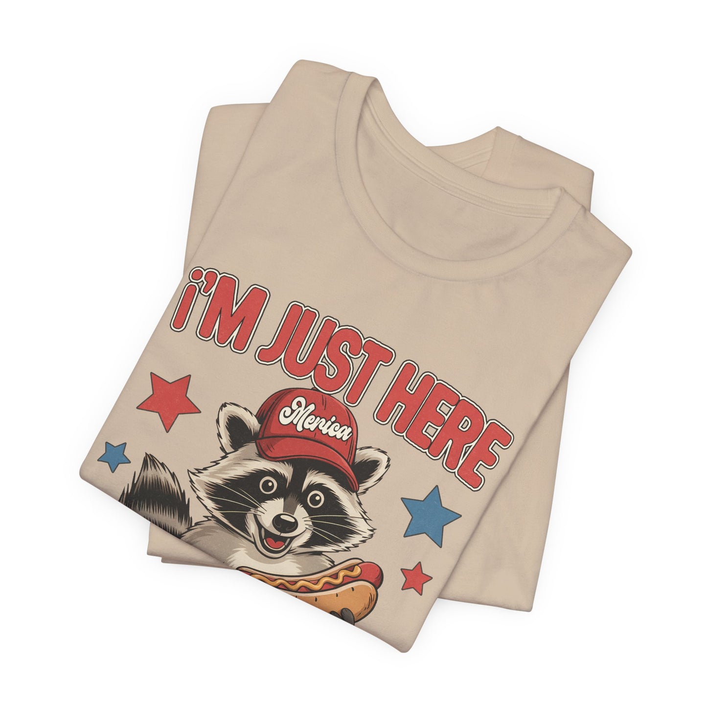 Patriotic Raccoon Hot Dog Tee — “I'm Just Here For The Winans” Graphic T-Shirt