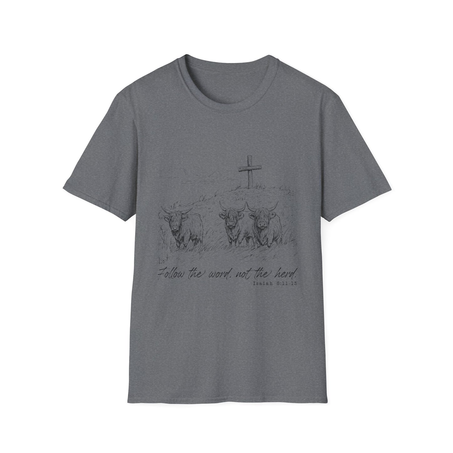 Christian Cross & Oxen T-Shirt — “Follow the Sword, Not the Herd” Faith Graphic Tee