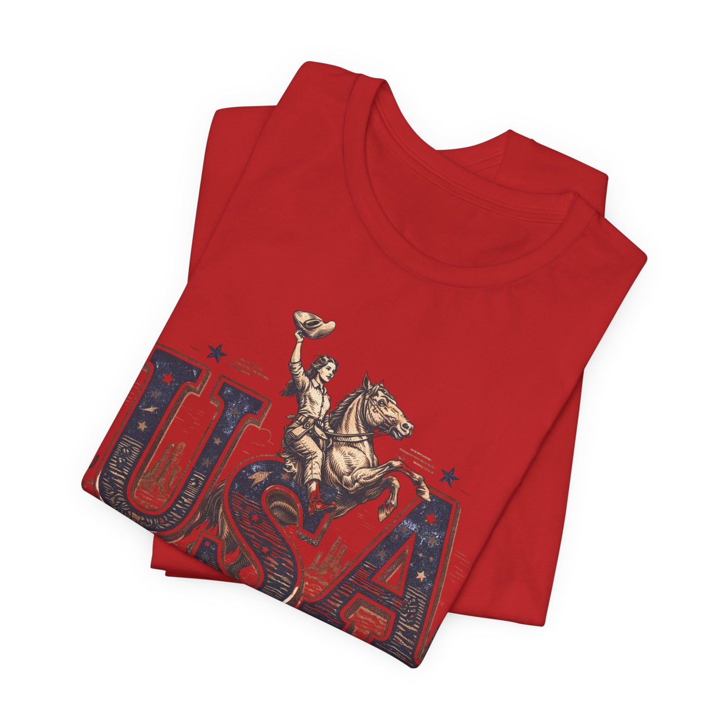 USA Western Rodeo T-Shirt – 'USA EST 1776' Patriotic Cowboy Tee