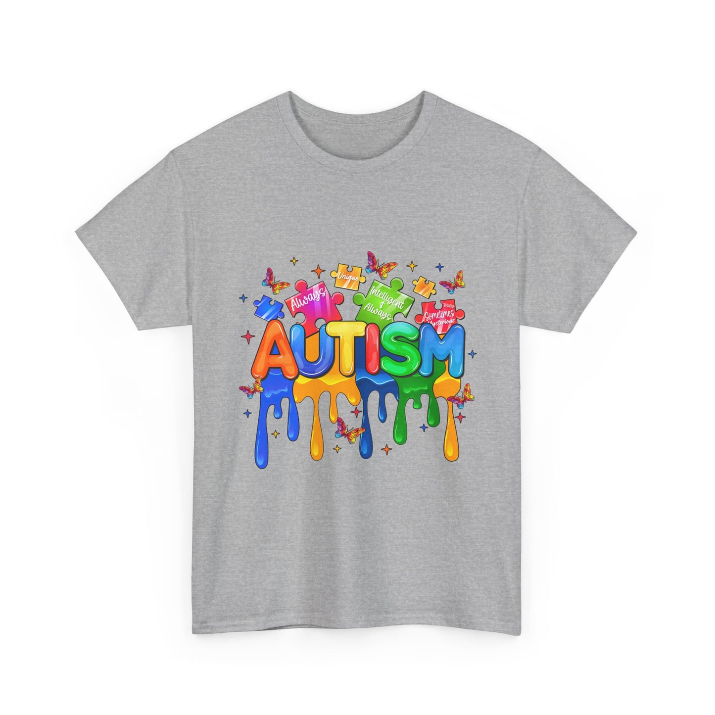 Autism Awareness Puzzle Heart T-Shirt — Colorful Drip Design
