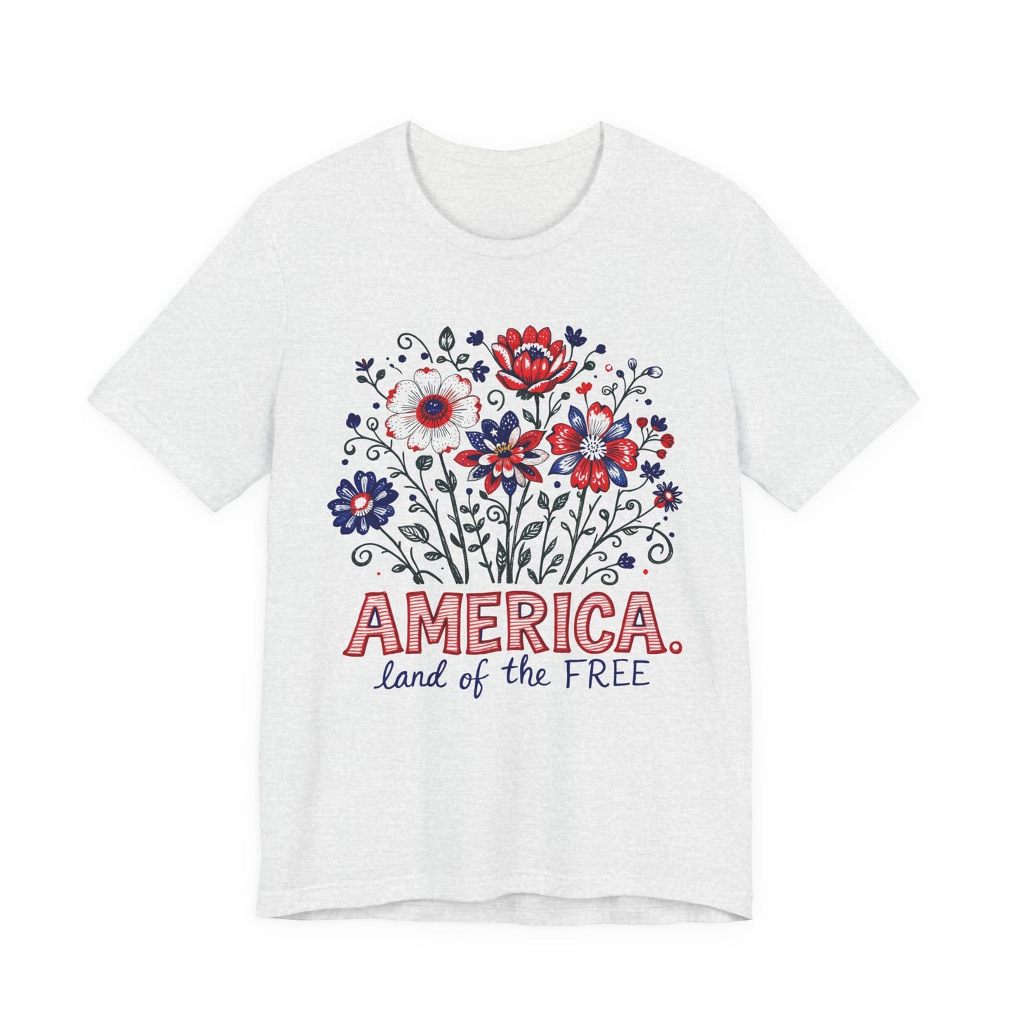 Patriotic Floral Tee — "America, Land of the Free"