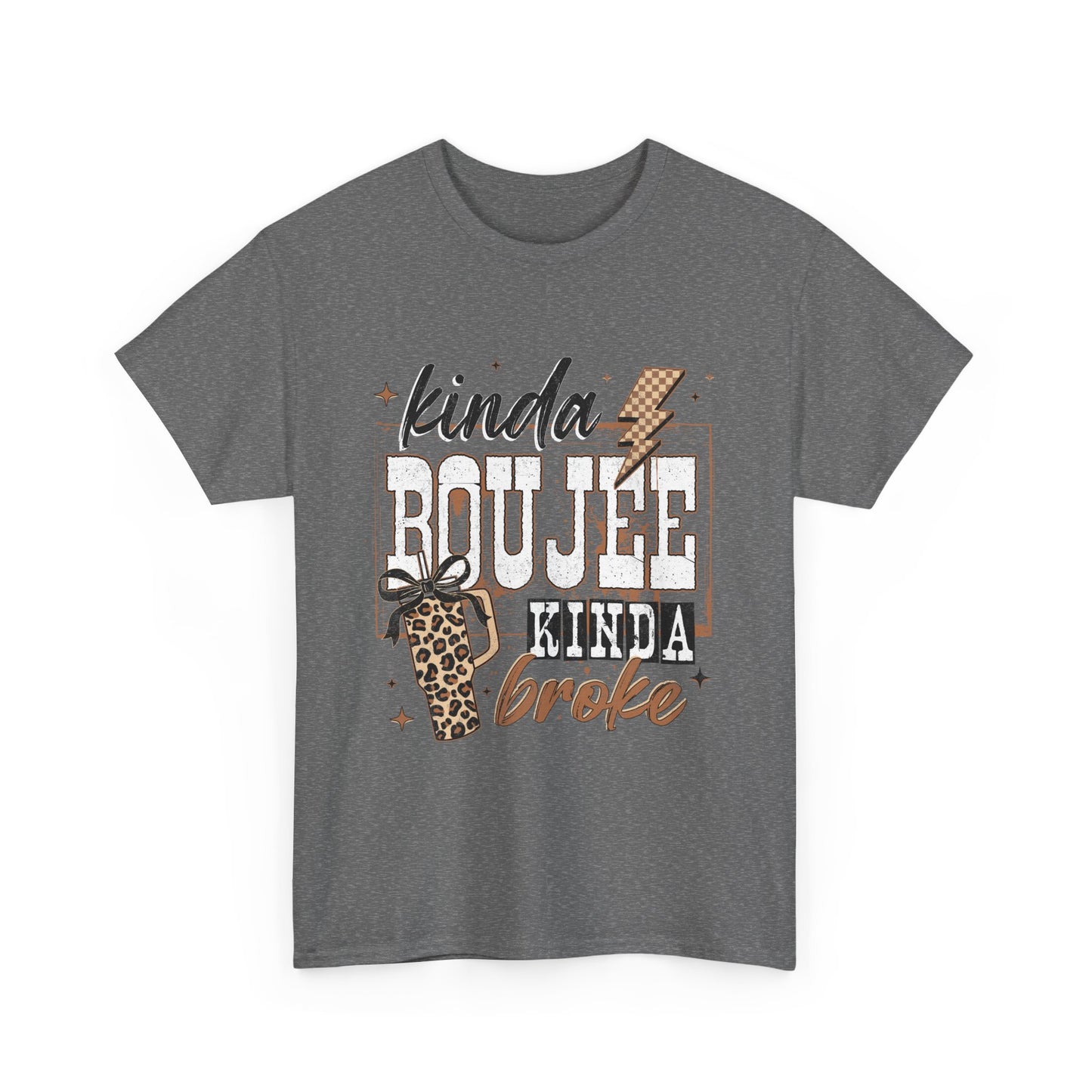 Kinda Boujee Kinda Broke Tee — Leopard Print Graphic T‑Shirt