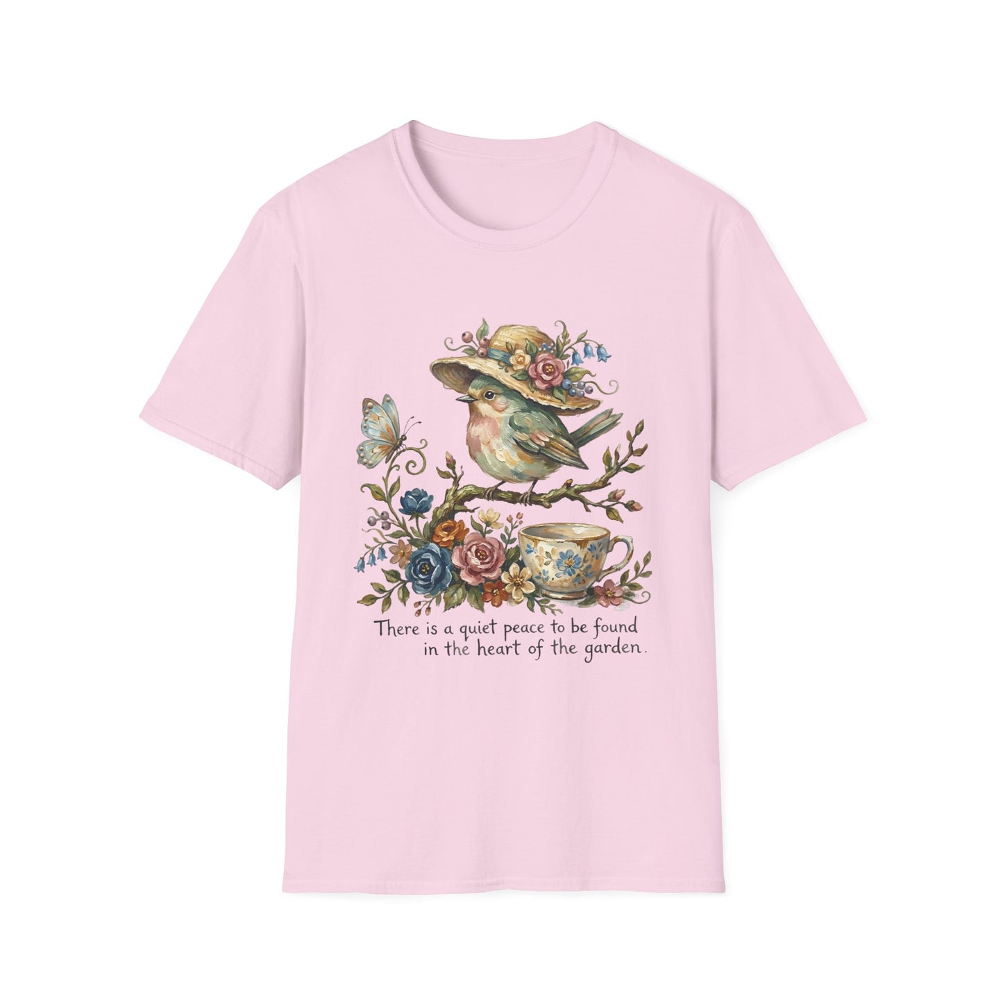 Garden Bird Tee — "There is a quiet peace to be found in the heart of the garden" Floral Bird T-Shirt