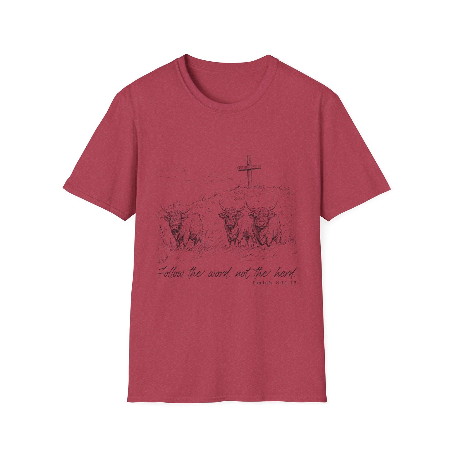 Christian Cross & Oxen T-Shirt — “Follow the Sword, Not the Herd” Faith Graphic Tee