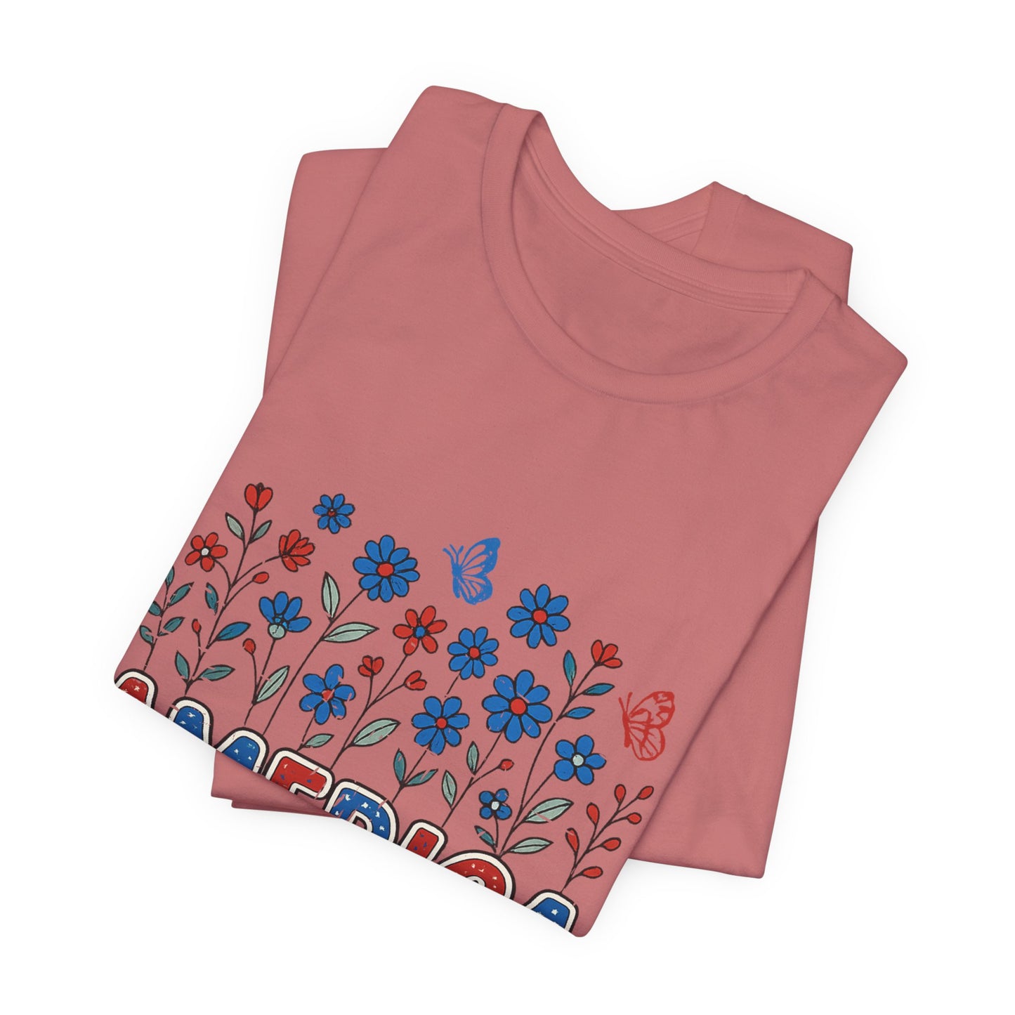 America Floral Tee — Patriotic Freedom, Bravery & Independence T-Shirt