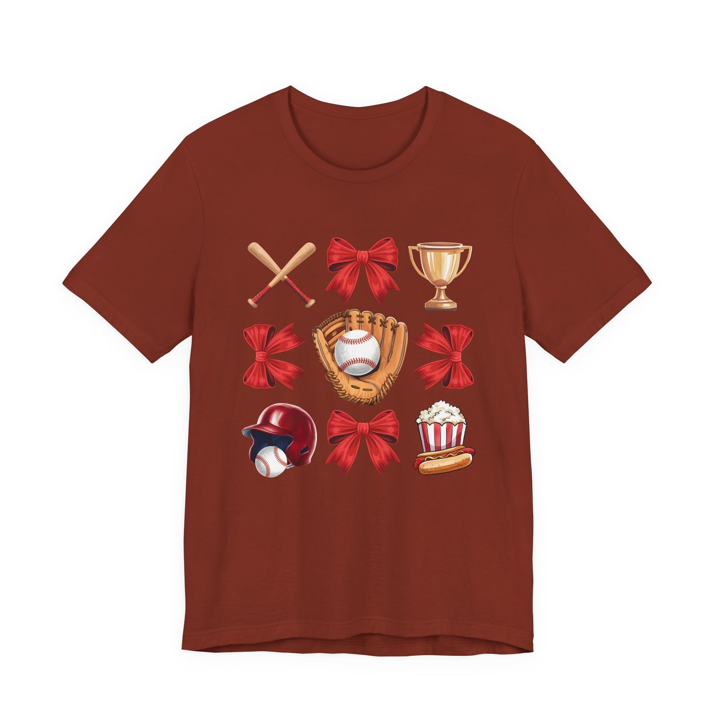 Baseball Icons Graphic Tee — Glove, Bat & Trophy Design