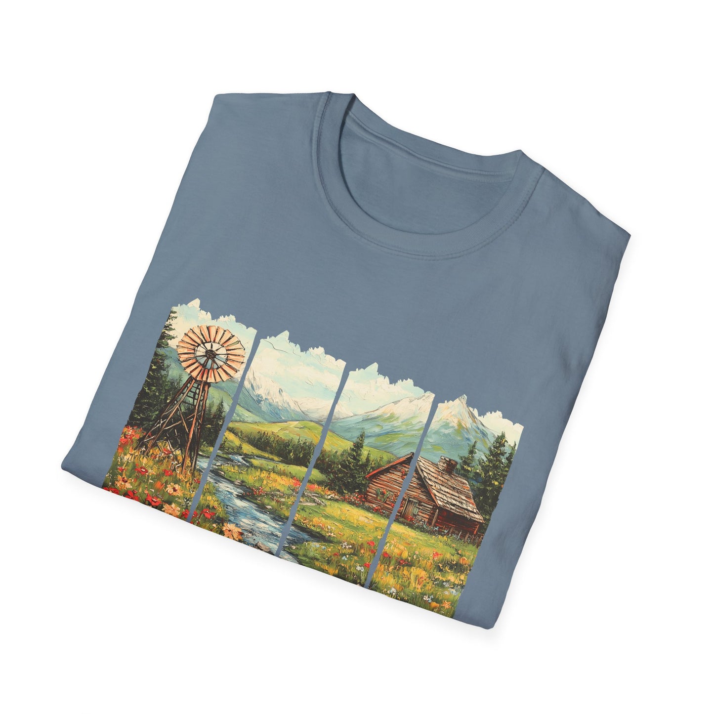 Scenic Windowpane Cabin T-Shirt — 'I Am But A Child Made of Stars' Nature Graphic Tee