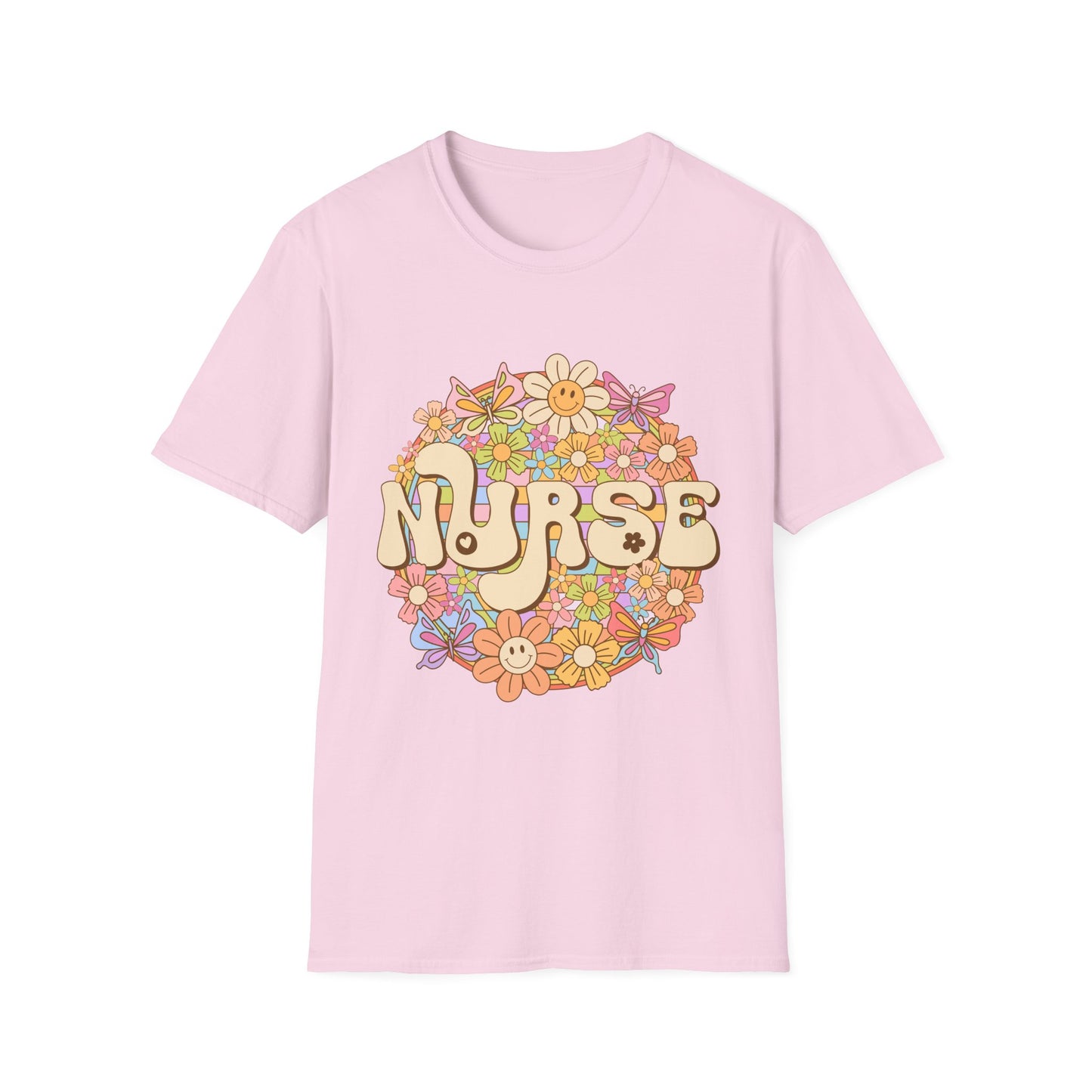 Nurse Floral Retro T-Shirt — Cute Vintage Flower Badge for Nurses