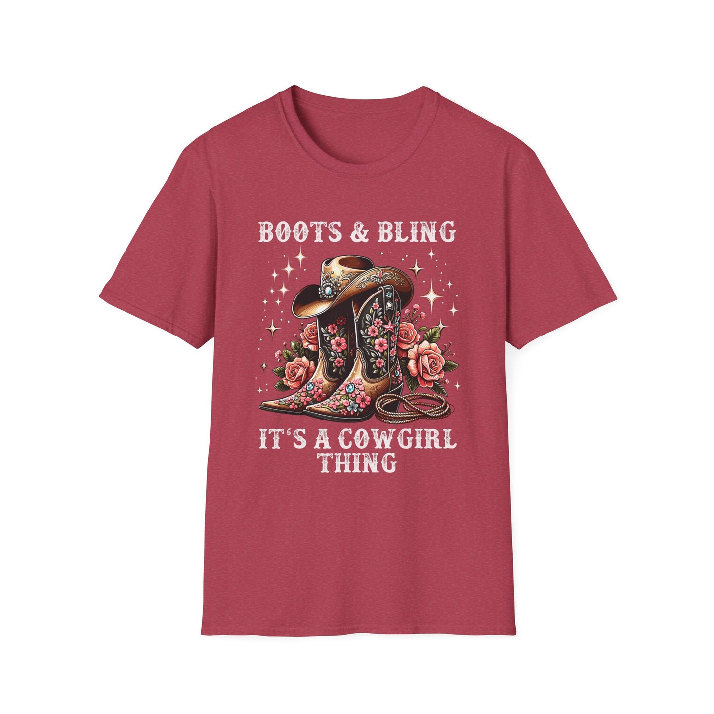Cowgirl T-Shirt — "Boots & Bling" Floral Western Tee