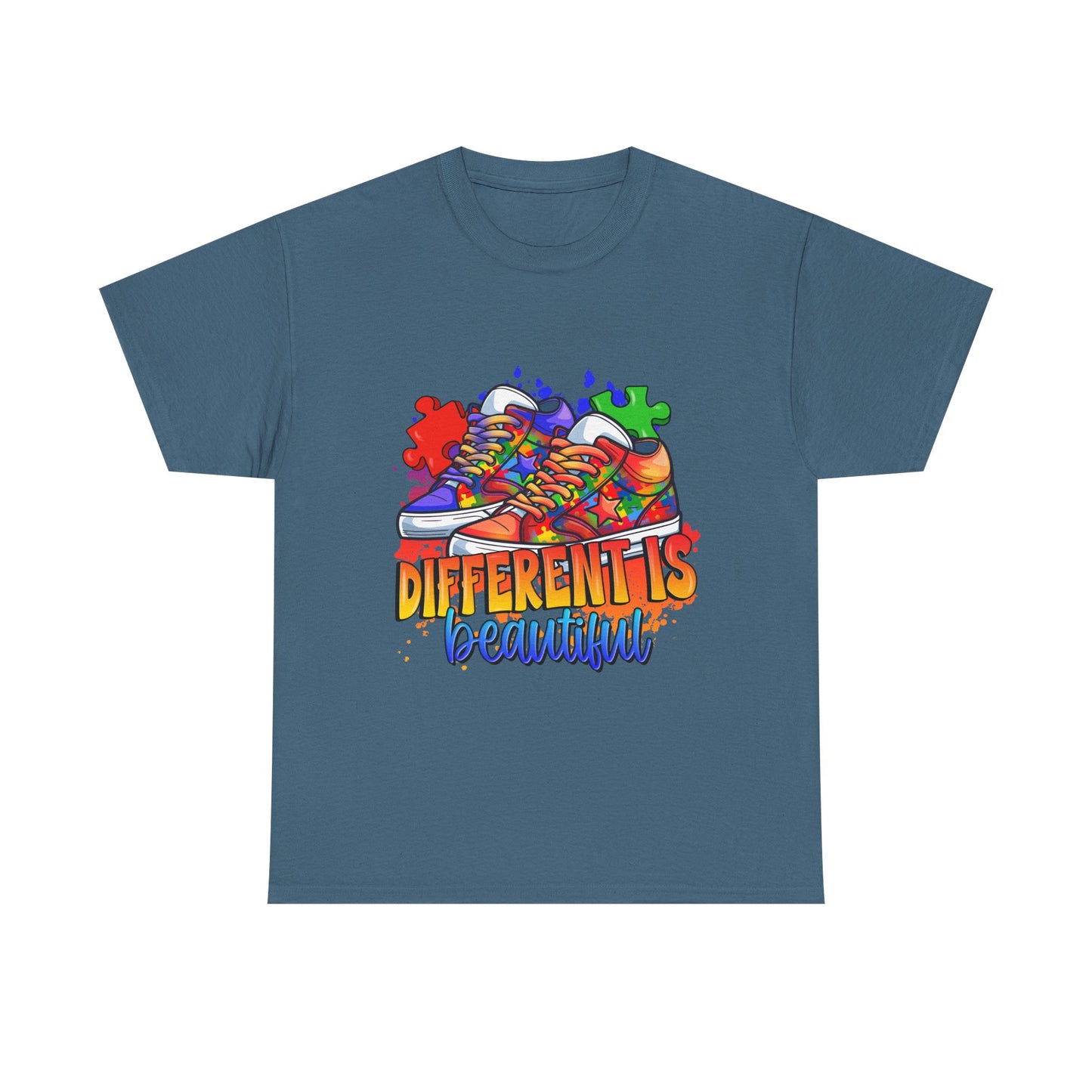 Different Is Beautiful Rainbow Puzzle Sneakers T-Shirt – Autism Awareness Tee