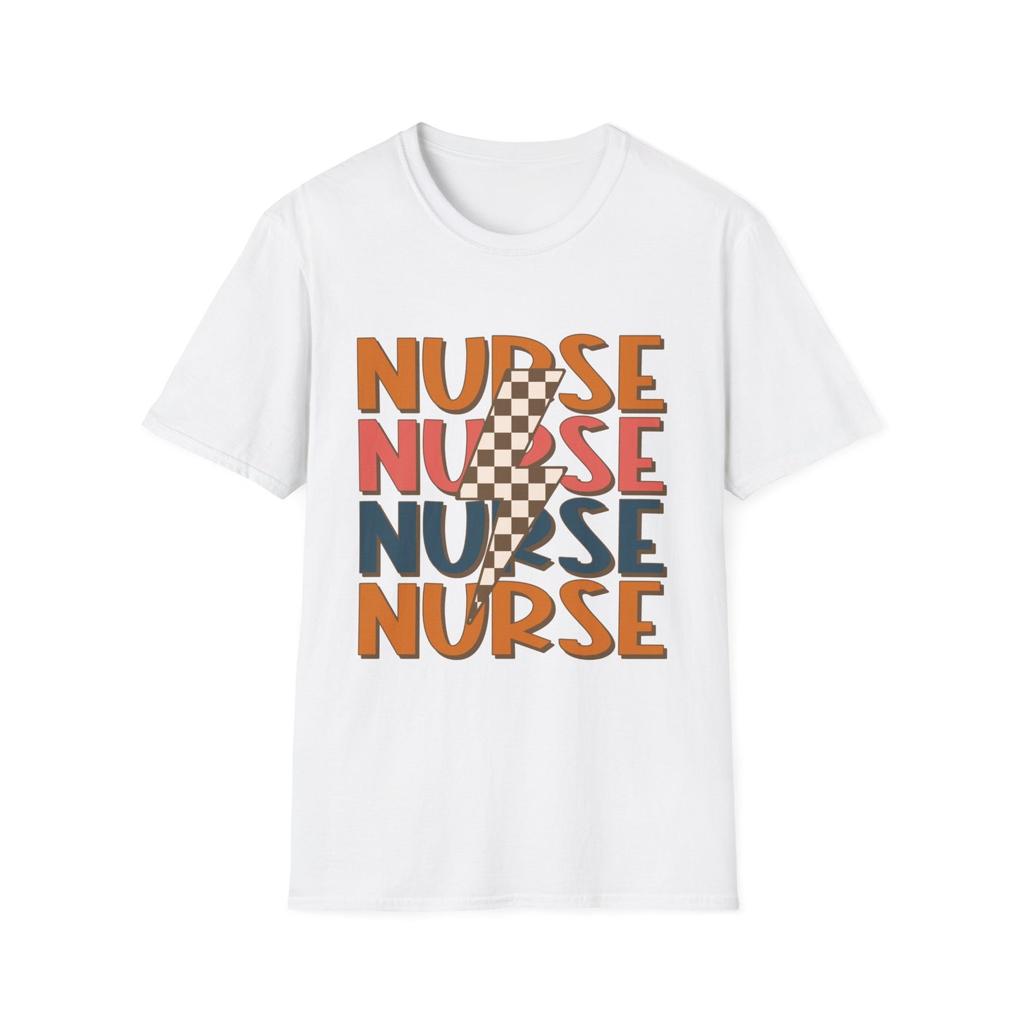 Nurse Retro Stripe T-Shirt — Vintage Checkerboard Scrub Tee for Nurses